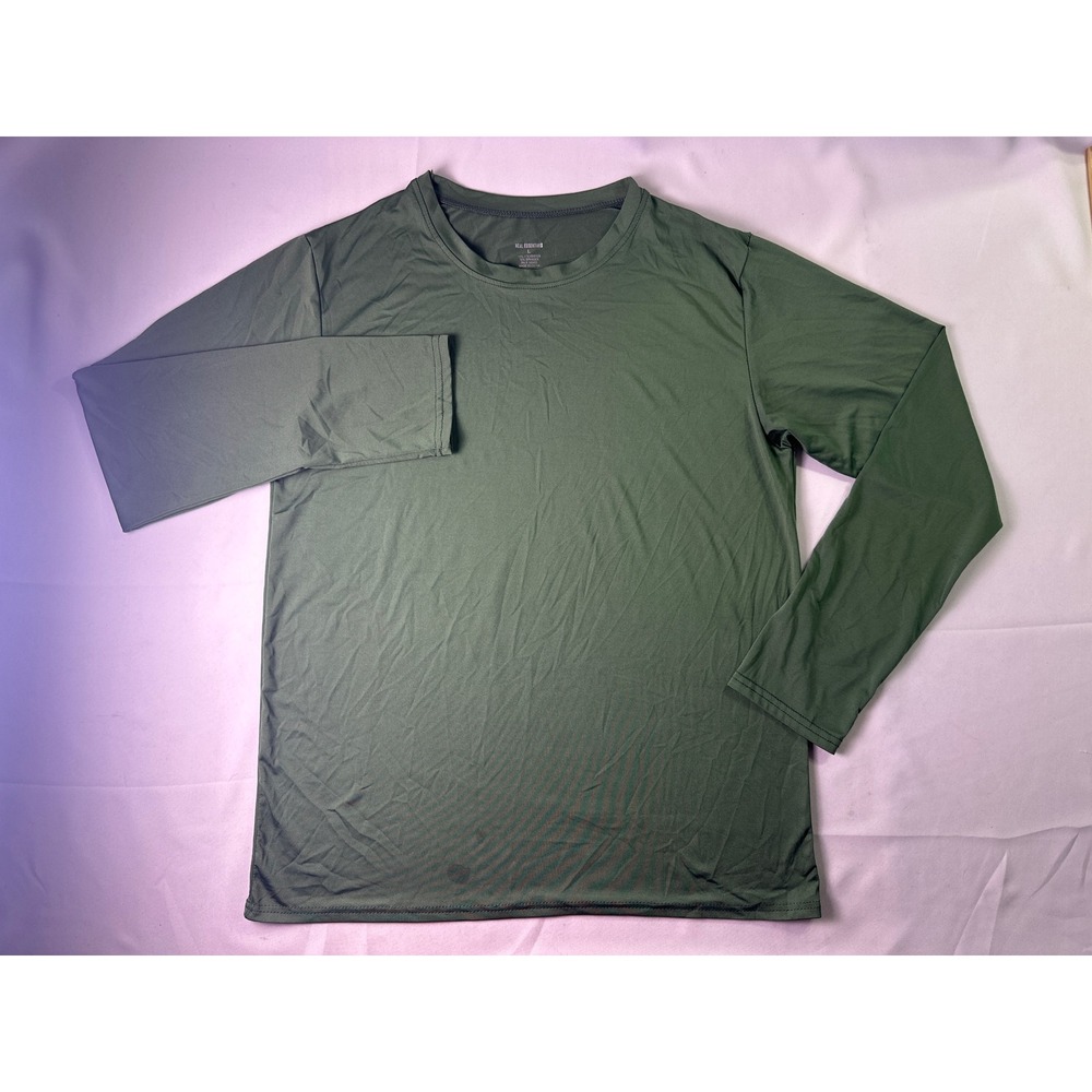 Real Essentials‎ Mens Large Green Performance Long Sleeve Shirt Dry Fit Athletic
